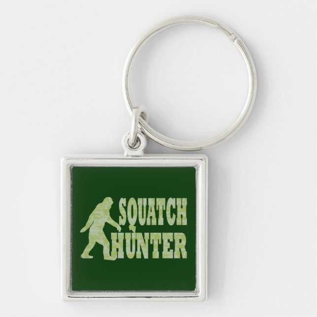 Squatch hunter on camouflage keychain (Front)