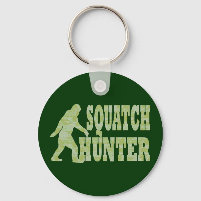 Squatch hunter on camouflage keychain (Front)