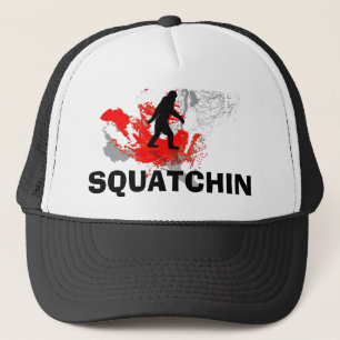 Squatchin with black bigfoot trucker hat
