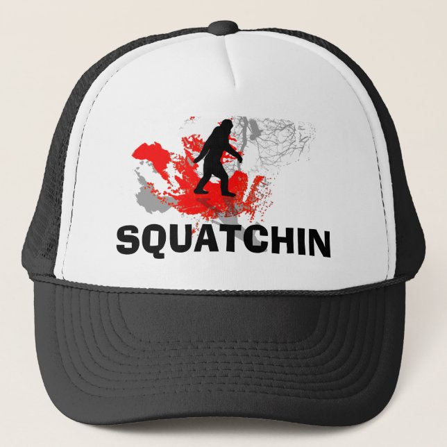 Squatchin with black bigfoot trucker hat (Front)