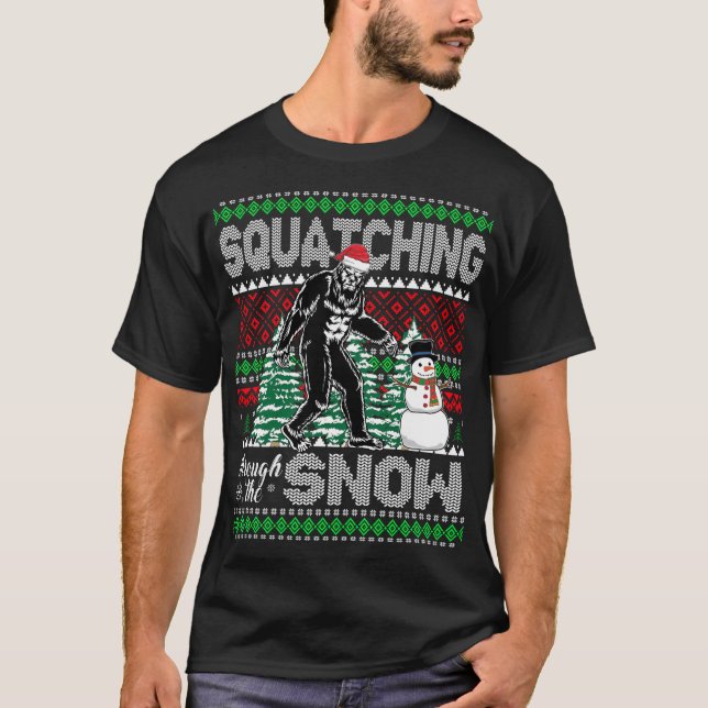 Squatching through the Snow Bigfoot Ugly Sweater C (Front)