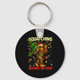 Squatching Through The Snow Funny Bigfoot Xmas Lig Keychain