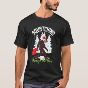 Squatching Through The Snow Funny Sasquatch Merry T-Shirt