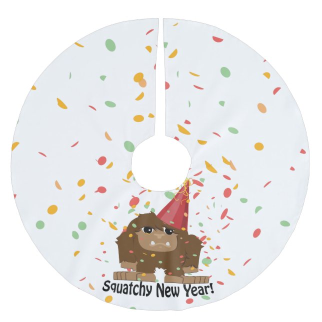 Squatchy New Year Brushed Polyester Tree Skirt (Front)