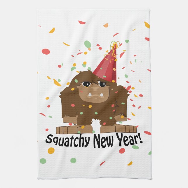 Squatchy New Year Kitchen Towel (Vertical)