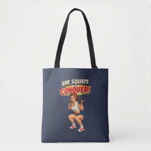Squats Conquer Funny Retro Pin-Up Motivational Gym Tote Bag