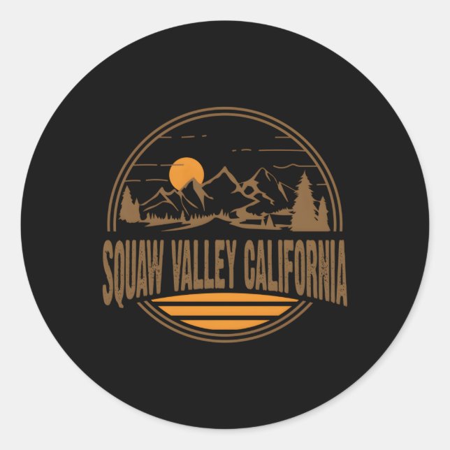 Squaw Valley California Mountain Hiking Print Classic Round Sticker (Front)