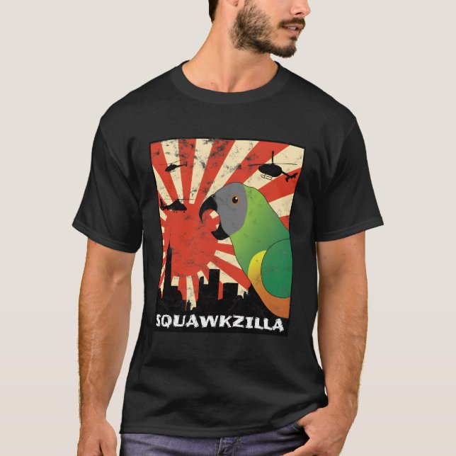 Squawk Zilla Senegal Parrot Squawking Kawaii T-Shirt (Front)