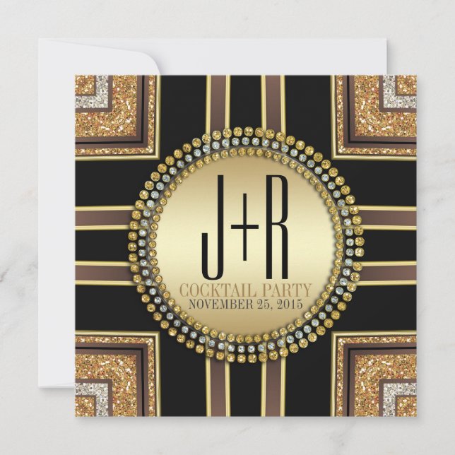 Squaz ArtDeco Black Gold Cocktail Party Invitation (Devant)