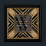 Squaza Art Deco Black Gold Wedding Anniversary Box<br><div class="desc">Art Deco inspired design with Gatsby, roaring 20s, vintage flavour. With customizable text and monogram, combined with a very stylish glitter gold and black geometric design. Sleek and elegant custom Wedding, Anniversary or engagement present. Personalize with names, anniversary date and monogram or numbers - made into a wonderful wooden gift...</div>