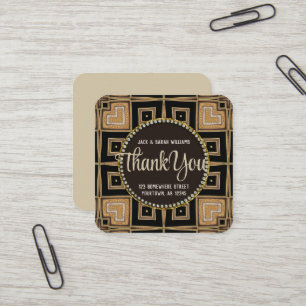 Squaza Love Art Deco Gold Black Thank You Round Square Business Card