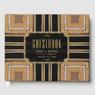 Squazi Art Deco Glitter Gold Black Pattern Guest Book