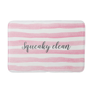 Squeaky Clean pink stripe watercolor bath mat