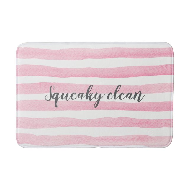 Squeaky Clean pink stripe watercolor bath mat (Front)