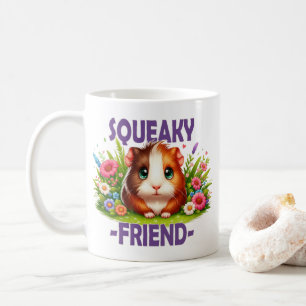 Squeaky Friend pun. Cute Baby Guinea Pig cartoon Coffee Mug