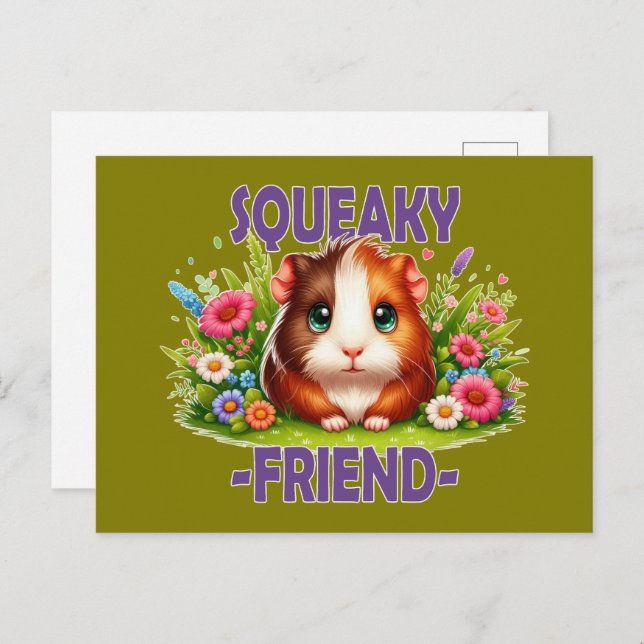 Squeaky Friend pun. Cute Baby Guinea Pig cartoon Postcard (Front/Back)