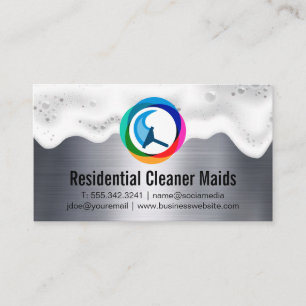 Squeegee Logo Soap Froth Metallic Business Card