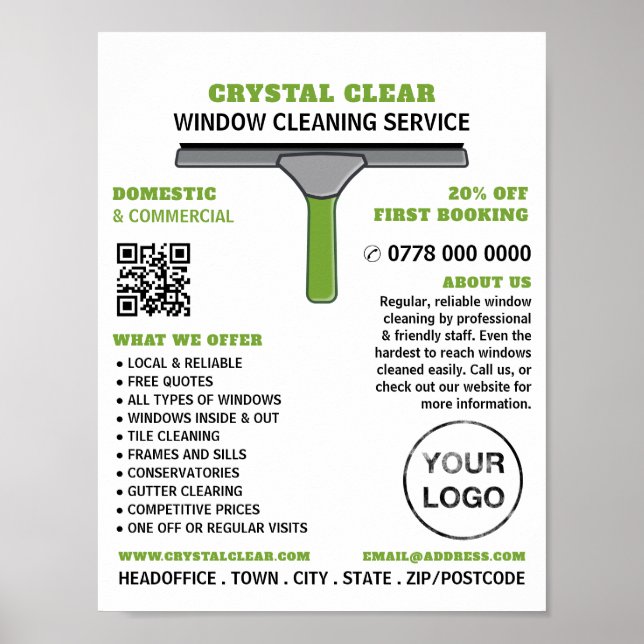 Squeegee, Window Cleaner, Cleaning Service Advert Poster (Front)