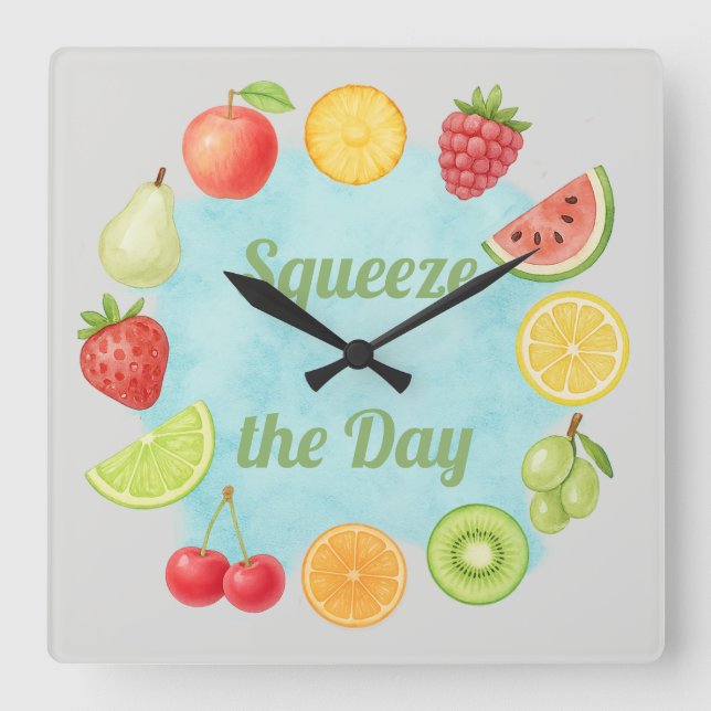 Squeeze Day - Aquarelle Fruit Horloge (Recto)