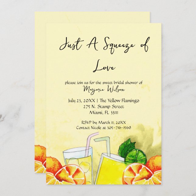 Squeeze of Love Lemonade Lemon Citrus Bridal Party Invitation (Front/Back)
