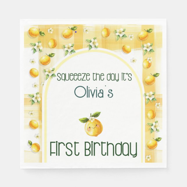 Squeeze the day - Babies first birthday Napkin (Front)