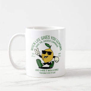 SQUEEZE THE DAY FUNNY LEMON PUN RETRO MASCOT COFFEE MUG