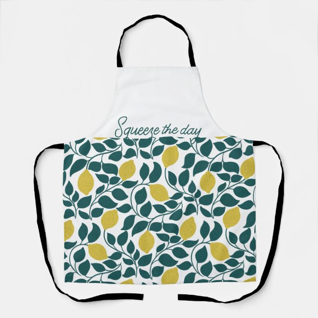 Squeeze the Day Lemon Print Kitchen Gift for Her  Apron (Front)