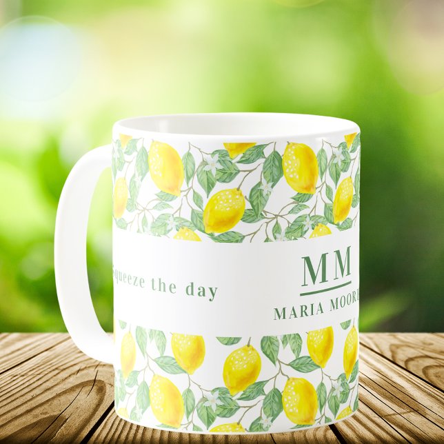 Squeeze the day lemons monogram coffee mug (Creator Uploaded)