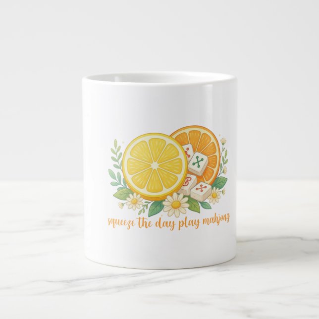 Squeeze The Day Play Mahjong Citrus Large Coffee Mug (Front)