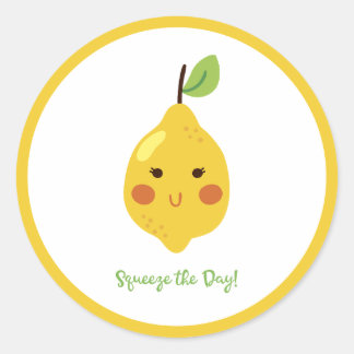 Squeeze the Day Punny Lemon  Classic Round Sticker