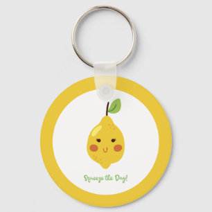 Squeeze the Day Punny Lemon Yellow Keychain
