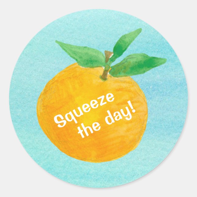 Squeeze The Day Tangerine Fruit Positive Words Classic Round Sticker (Front)