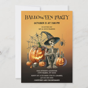 Squelette Citrouille Halloween Party Invitation
