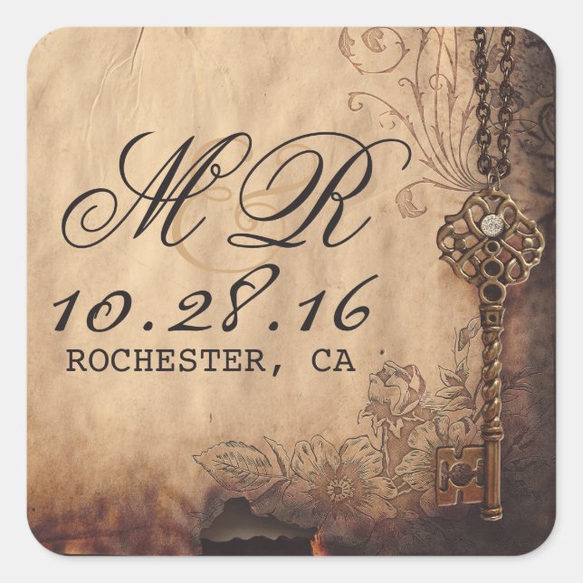 squelette clé vintage mariage stickers (Devant)