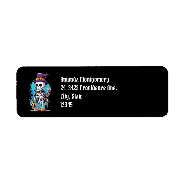 Squelette cool dans un chapeau haut Halloween noir (Devant)