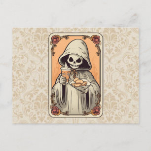 Squelette dans un traitement de café de carte de t
