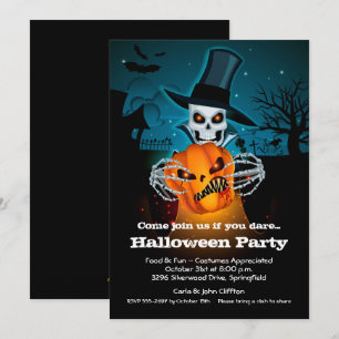 Squelette effrayant et invitations Citrouilles d'H