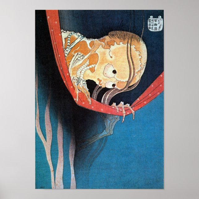 Squelette Fantôme, Affiche Hokusai (Devant)
