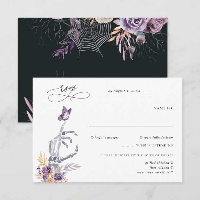 Squelette floral | Mariage d'Halloween RSVP (Devant / Derrière)