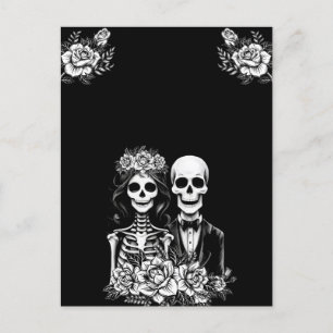 Squelette gothique couple mariage floral Carte pos