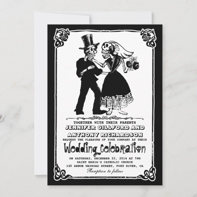 squelette mort mariage couple invitations (Devant)