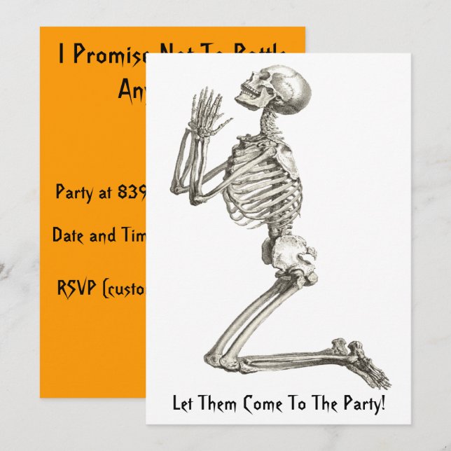 Squelette priant Invitation d'Halloween (Devant / Derrière)