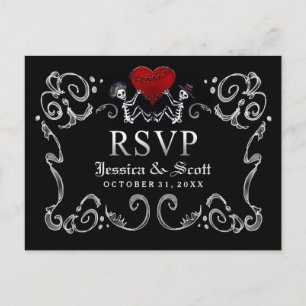 Squelettes d'Halloween noir blanc Mariage MENU RSV