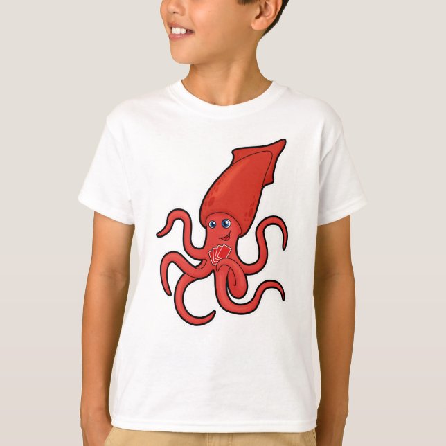 Squid at Poker with Poker cards T-Shirt (Front)