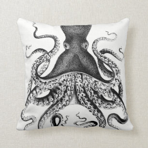 Squid Black and White Throw Pillow