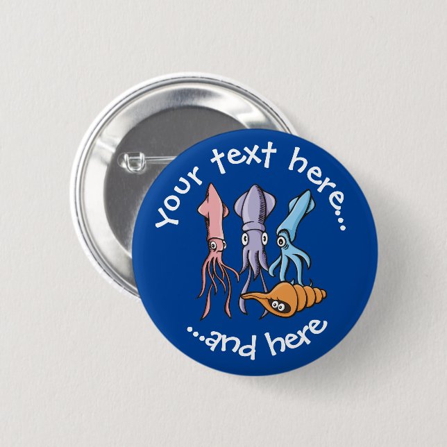 Squid Cartoons 2 Inch Round Button (Front & Back)