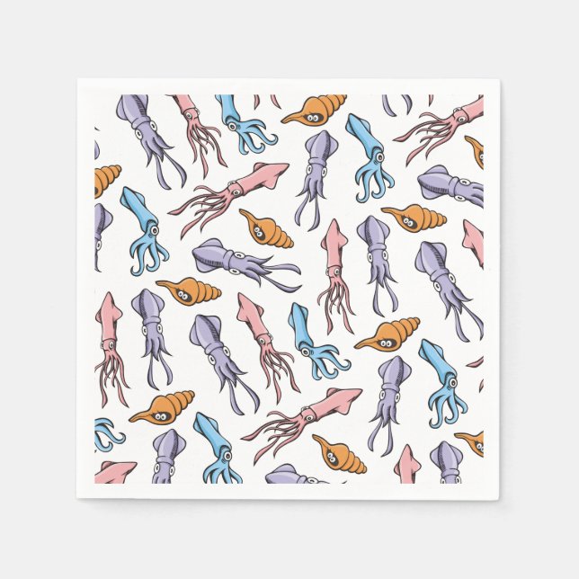Squid Cartoons Pattern Napkin (Front)