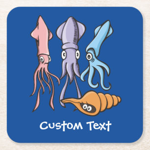Squid Cartoons Square Paper Coaster