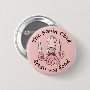 Squid Chef Cartoon 2 Inch Round Button