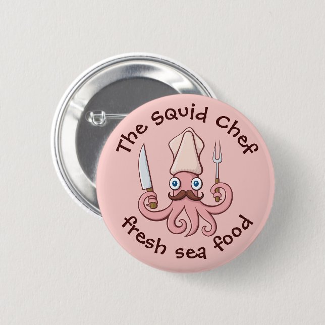 Squid Chef Cartoon 2 Inch Round Button (Front & Back)